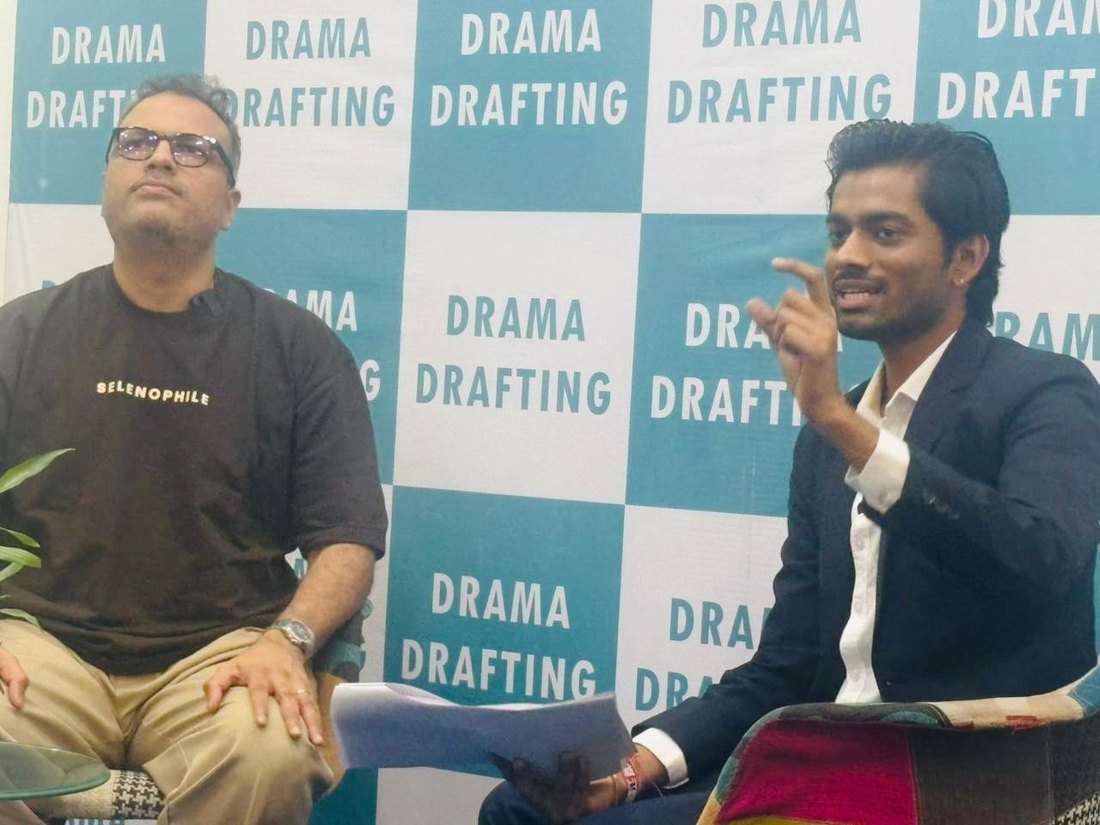 Shiv Saurabh Shukla interviewing Gopi Puthran at Drama Drafting studio