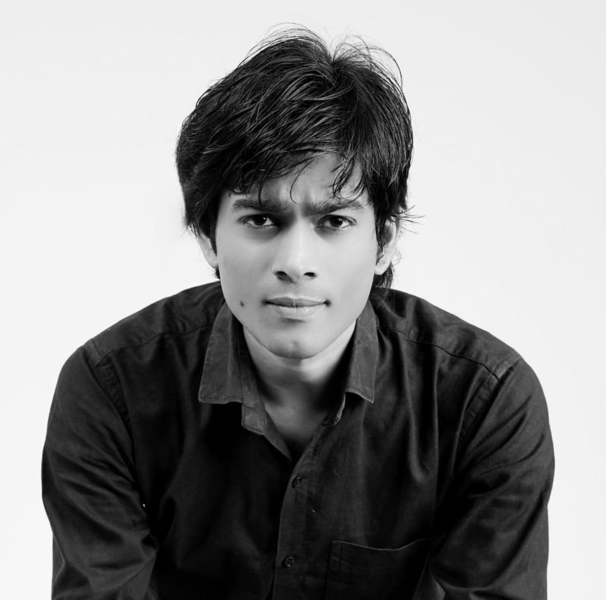 Black and white leaning portrait